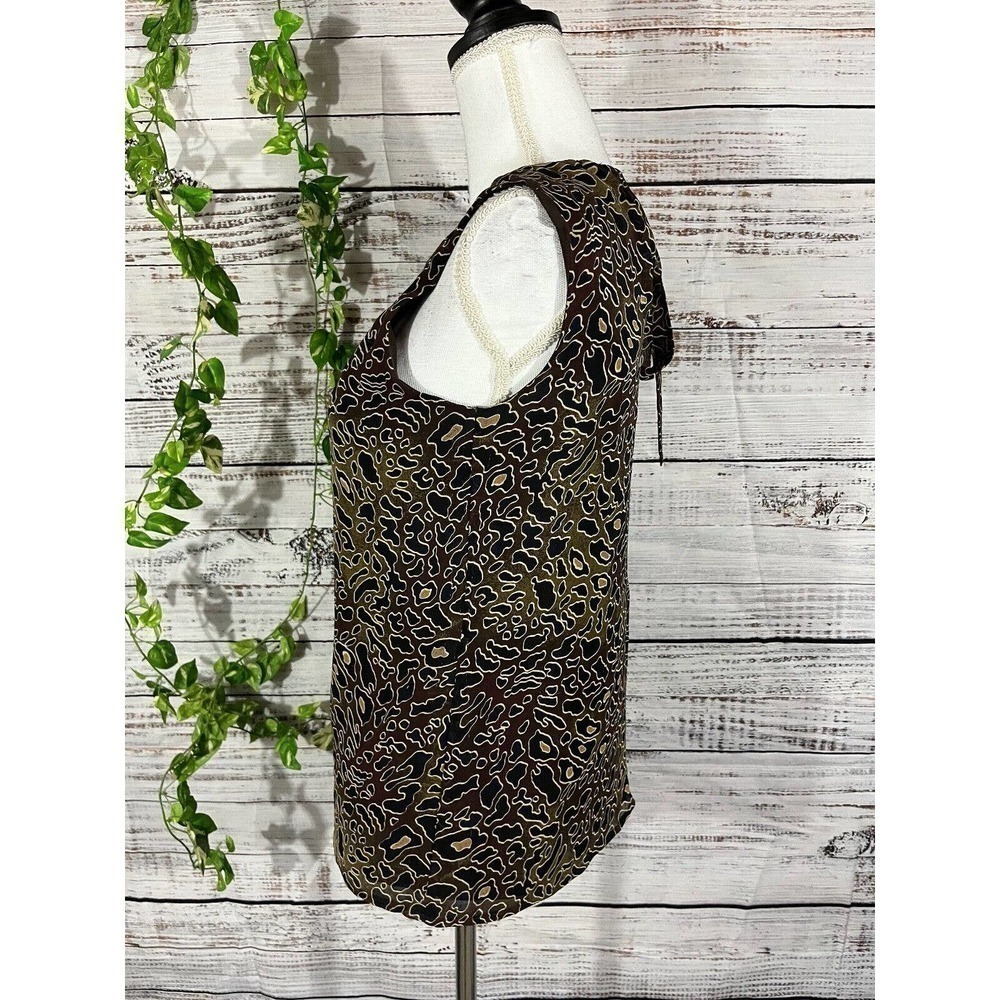 Tory Burch Blouse Tank size 2 Black Brown Cheetah Animal Sheer Cocktail Wedding - Picture 7 of 10